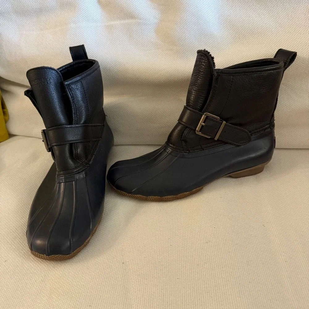 Sperry Duck Boots 100% wool waterproof leather black saltwater Chelsea sz 7